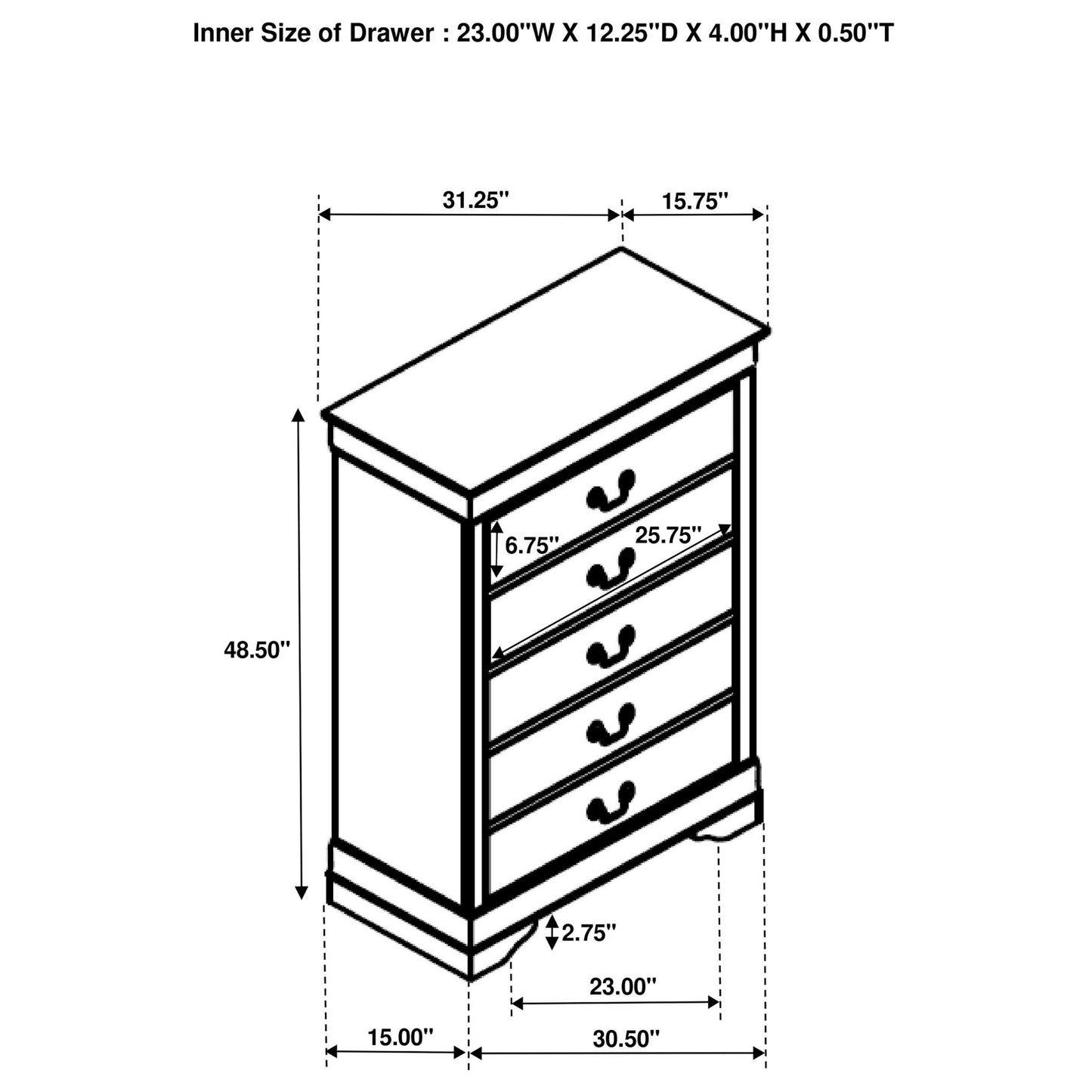 5 Drawer Bedroom Chest - White