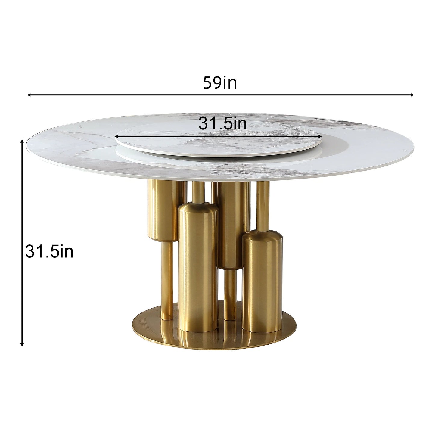 Dining Table, Round For Dining Room - Gold / Gold / White