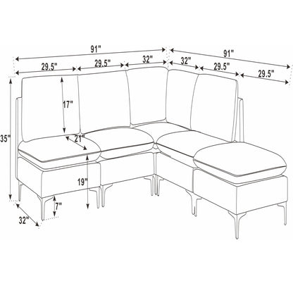 Upholstered Modular Sectional With Tall Legs, Medium Firm Seat