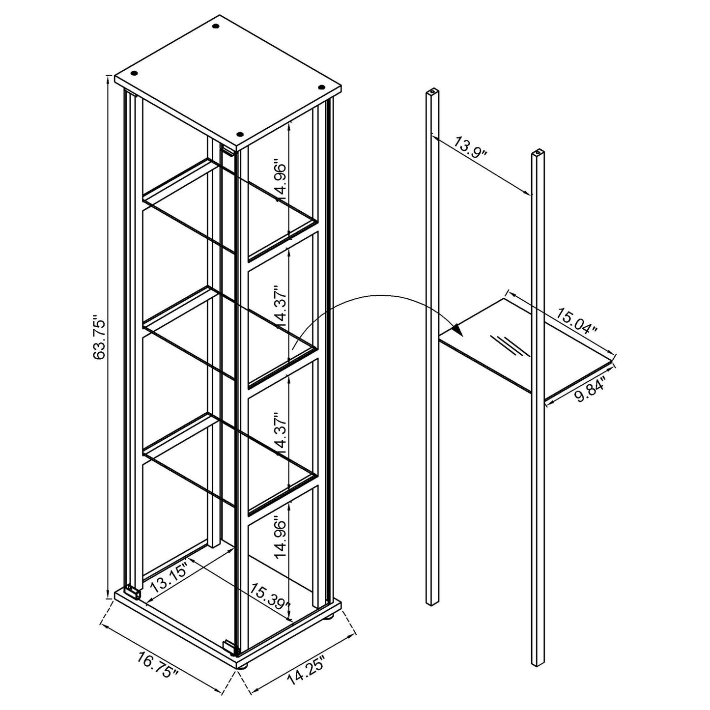 Serena - 4 Shelf Curio Cabinet - Black