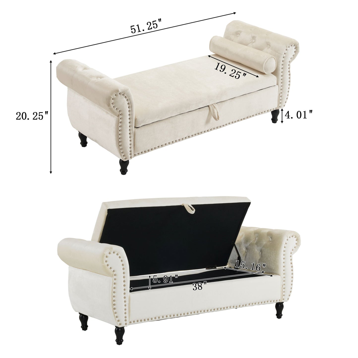 Luxurious Multifunctional Storage Ottoman Bench With Pillow