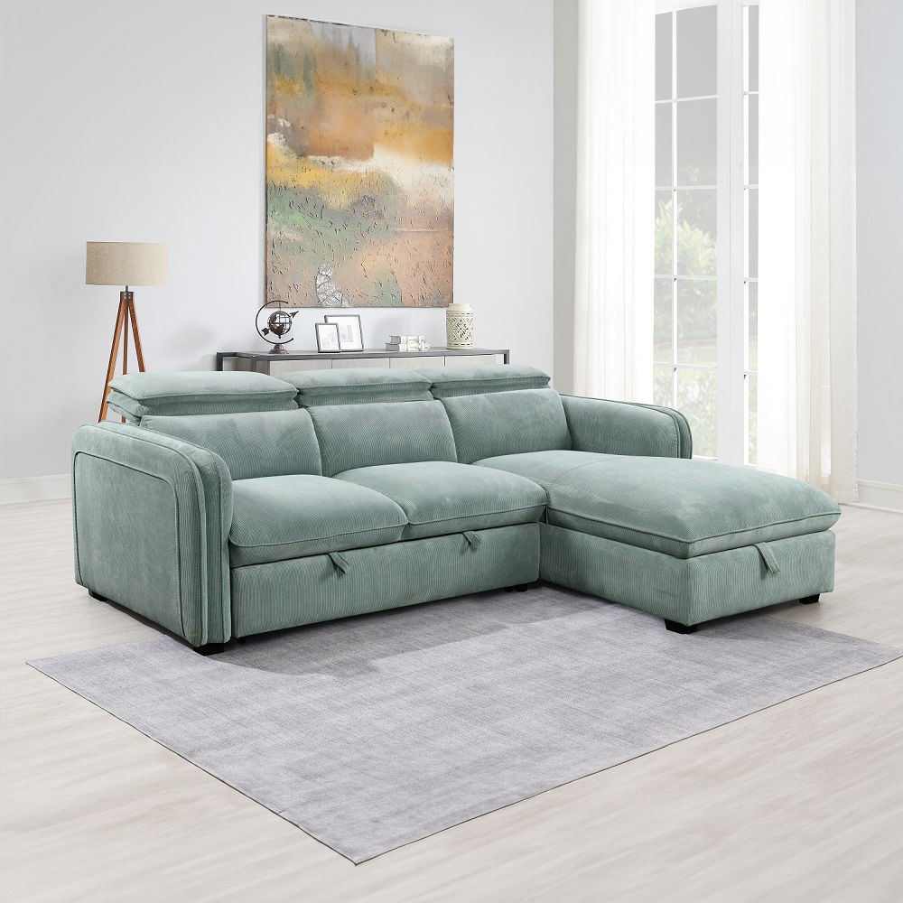 Zavala - Sectional Sofa With Sleeper & Storage - Light Green