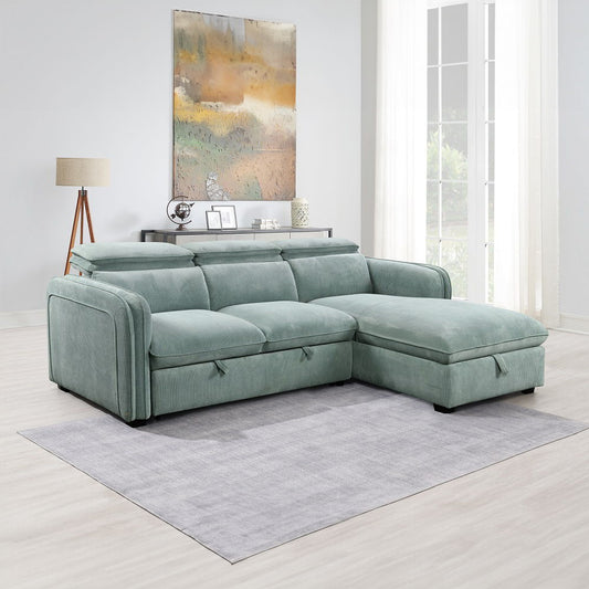 Zavala - Sectional Sofa With Sleeper & Storage - Light Green