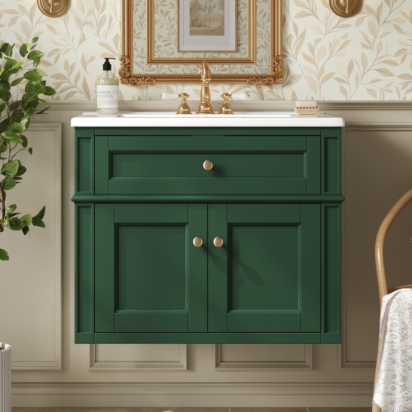 Wall Mounted Bathroom Vanity With Tip Out Drawer And Open Back Design