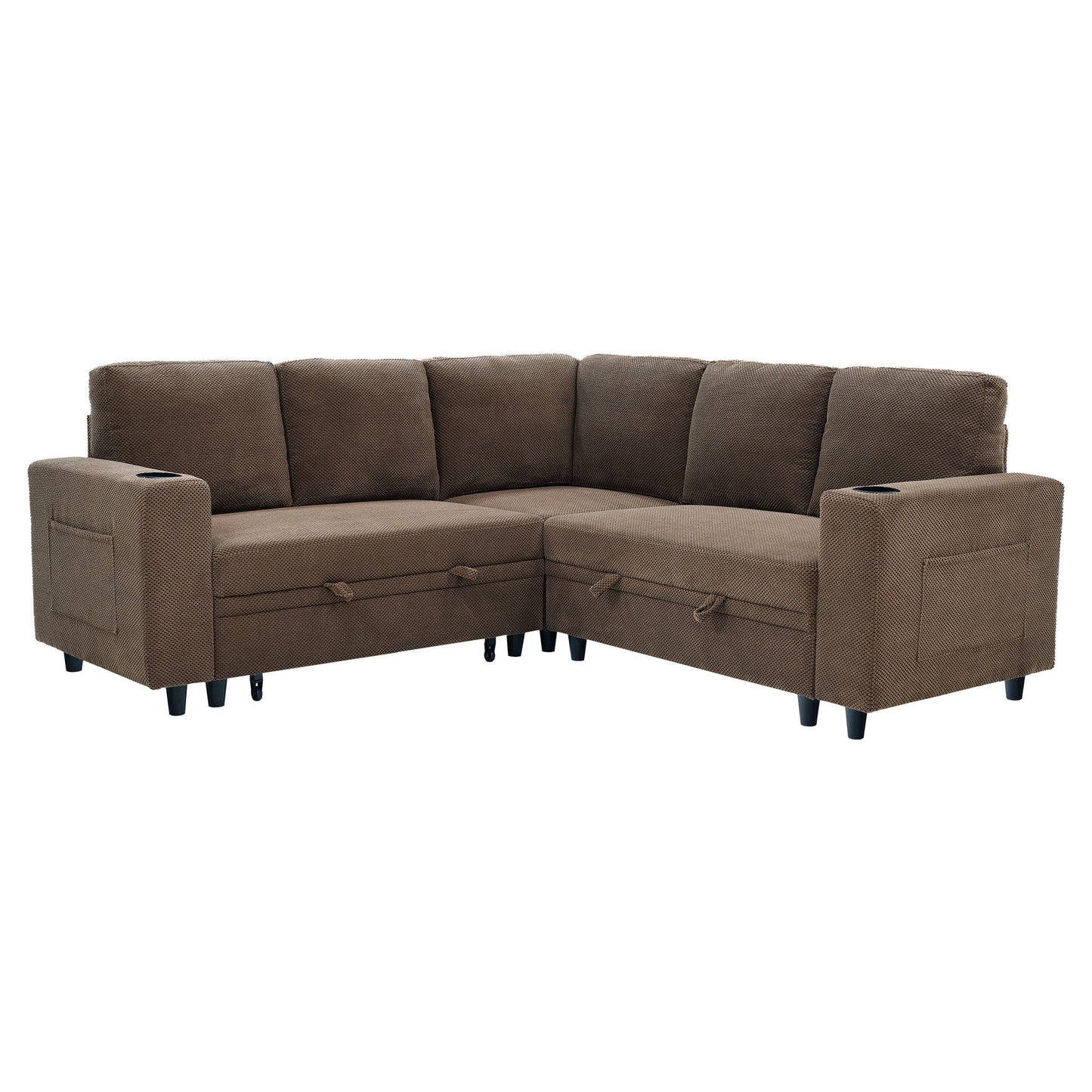 Upholstered L - Shape Sectional Sofa Bed With Pull Out Sleeper And Storage