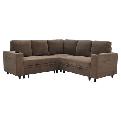 Upholstered L - Shape Sectional Sofa Bed With Pull Out Sleeper And Storage