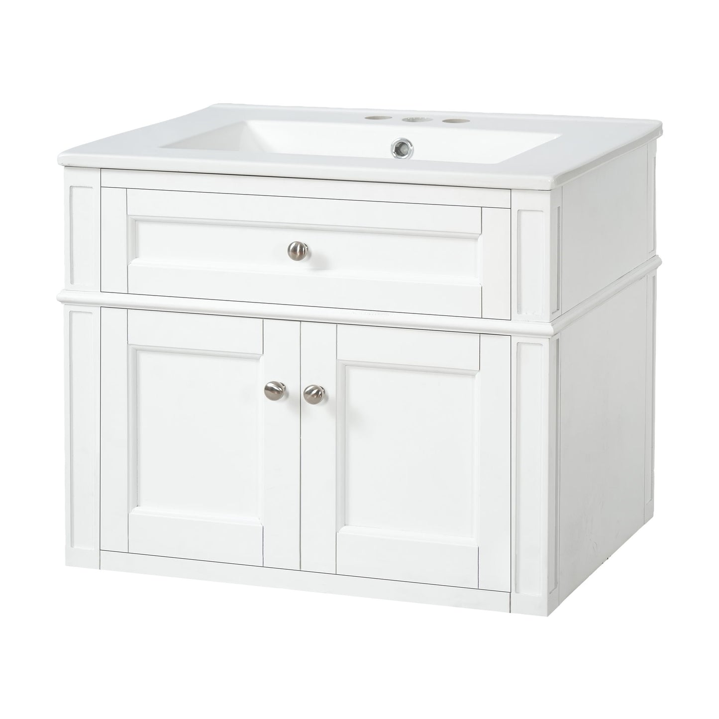 Wall Mounted Bathroom Vanity With Tip Out Drawer And Open Back Design