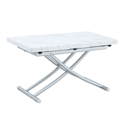 Modern Minimalist Multifunctional Lift Table With Metal Legs - White / Silver