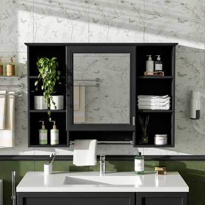 3 In 1 Modern Bathroom Mirror Cabinet With Adjustable Shelf, Soft Close Door, High Definition Mirror & Towel Bar