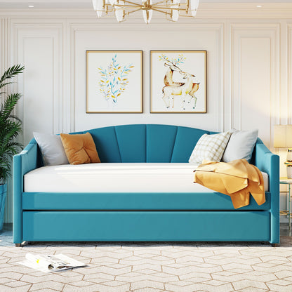 Upholstered Daybed Sofa Bed With Trundle Bed And Wood Slat