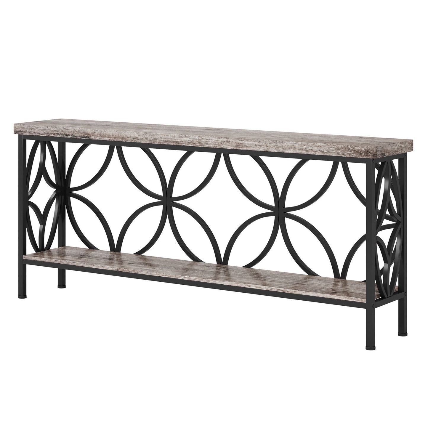 Extra Long Console Table With Open Storage Shelves