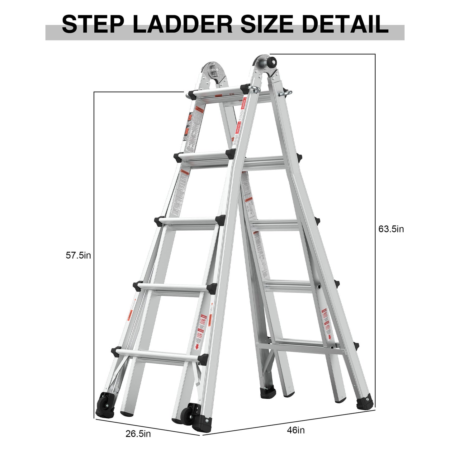 22' Aluminum Multi-Position Ladder With Wheels, 300 Lbs Weight Rating - Metallic Gray