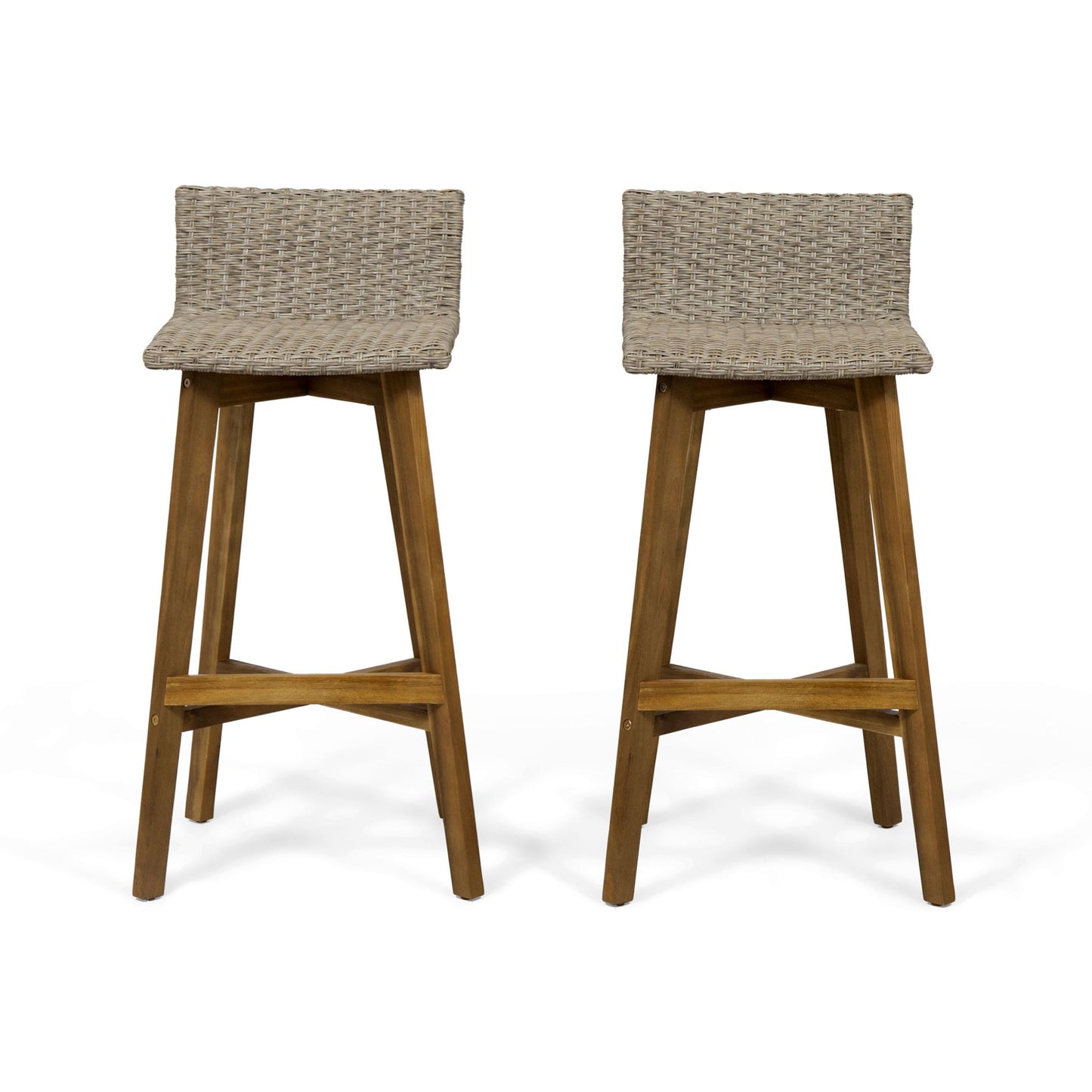 Equinox - Outdoor Barstool With Rattan Wicker Top And X Stretcher Frame (Set of 2)