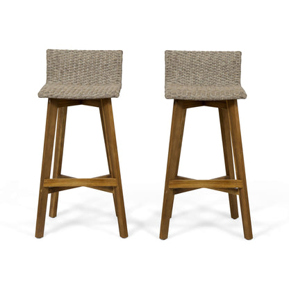Equinox - Outdoor Barstool With Rattan Wicker Top And X Stretcher Frame (Set of 2)