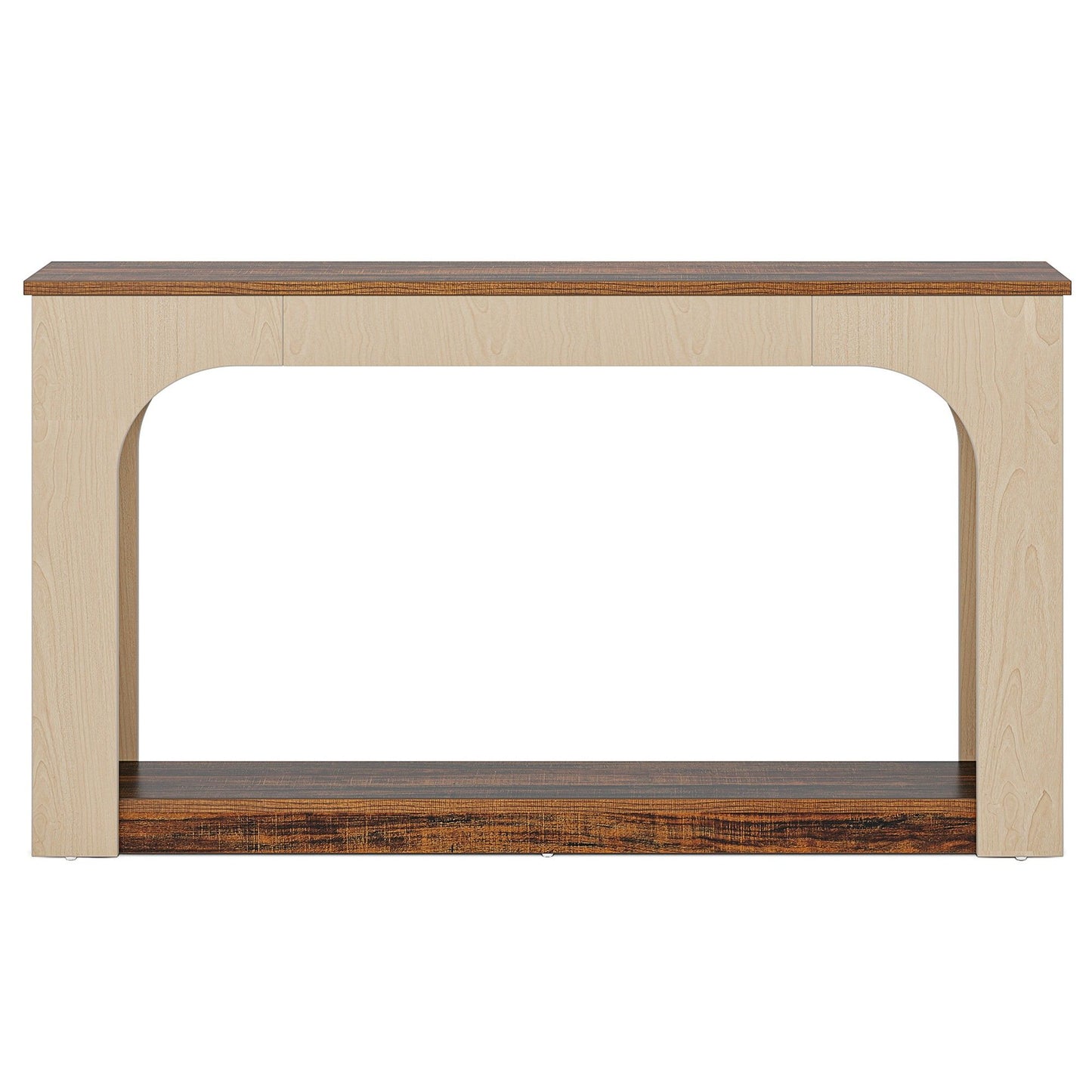2 Tier Narrow Console Table With LED Lights For Entryway - Brown