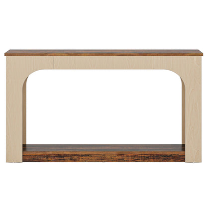 2 Tier Narrow Console Table With LED Lights For Entryway - Brown