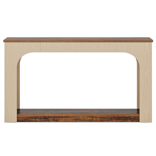 2 Tier Narrow Console Table With LED Lights For Entryway - Brown
