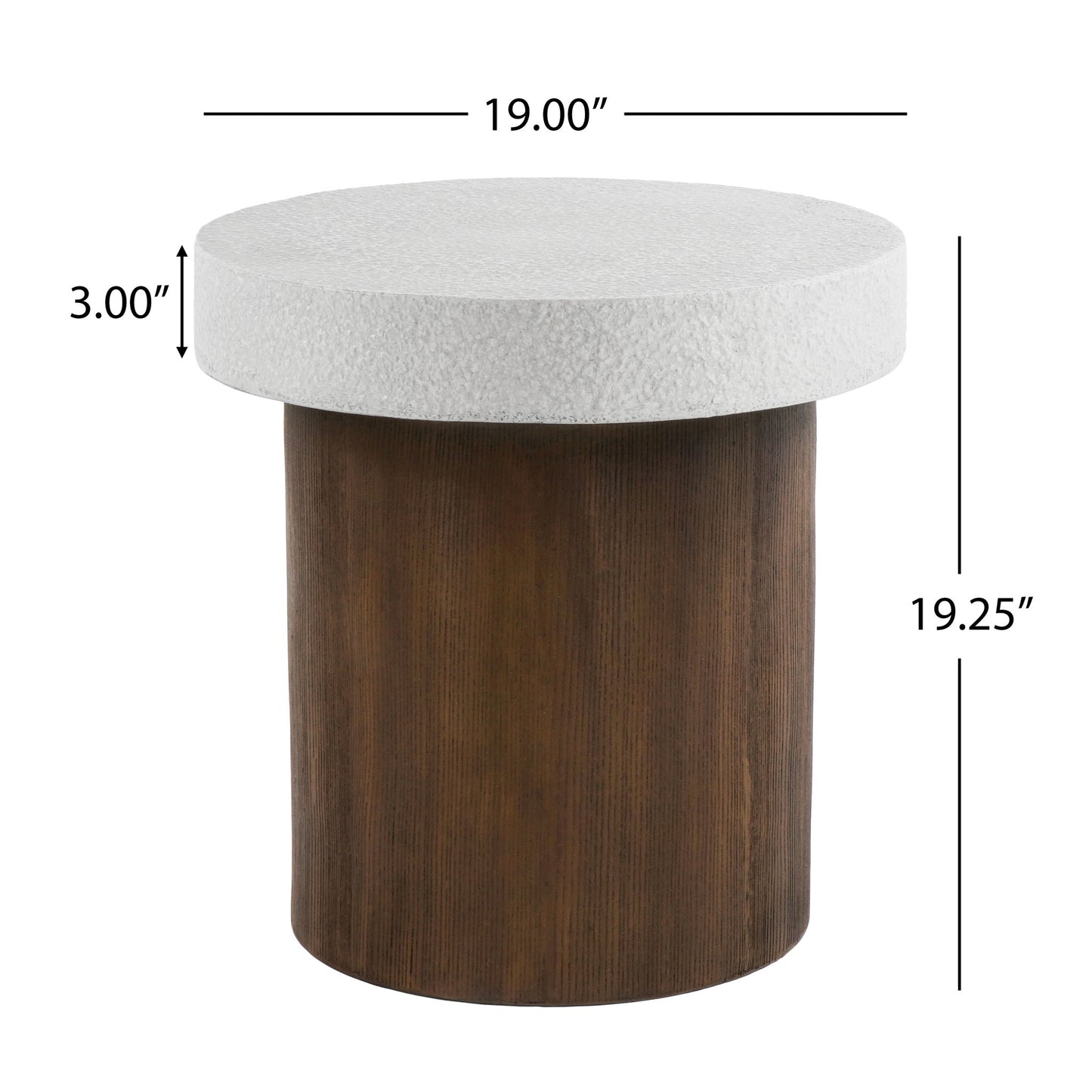 Mgo Cylindrical Side Table With Faux Stone Top And Wood Faux Base - Antique White / Natural