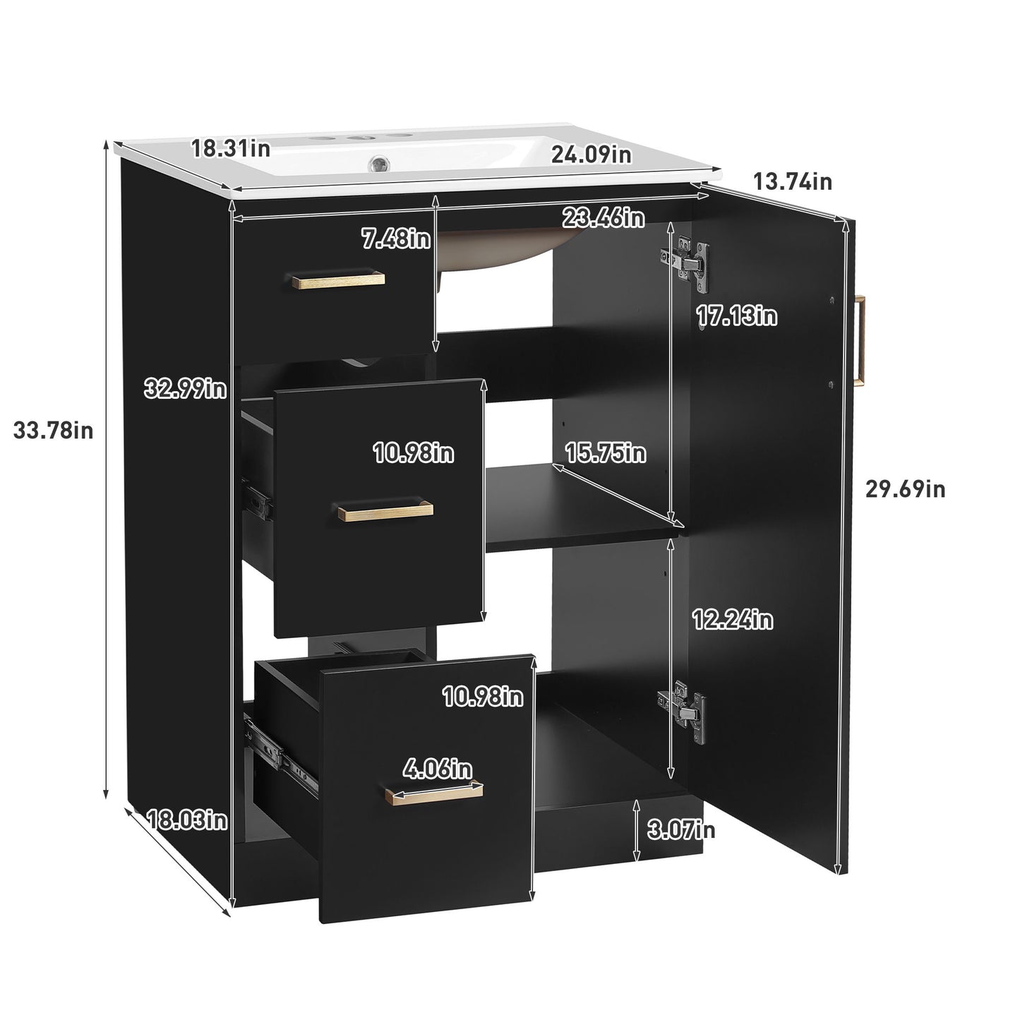 Bathroom Vanity With Under Mount Sink, 2 Drawers And Soft Closing Door