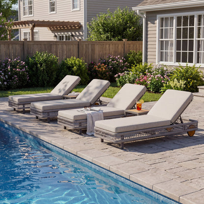 Outdoor Chaise Lounge & Wheels, 5 Position Adjustable Backrest