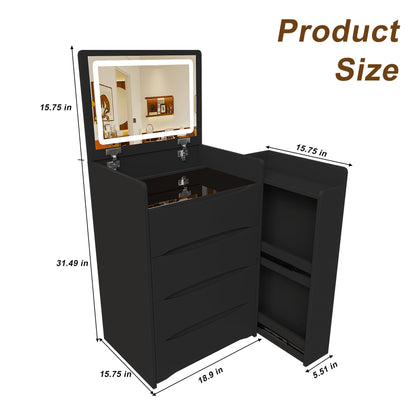 Flip Mirror Vanity Desk With Adjustable LED Lights & Stool For Bedroom
