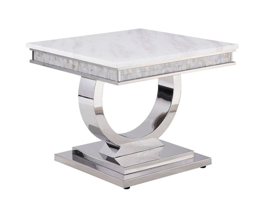 Zander - Console Table - White Printed Faux Marble & Mirrored Silver Finish