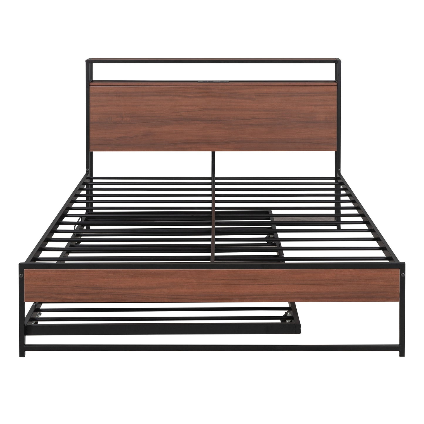 Platform Bed Frame With Trundle, USB Ports And Slat Support, No Box Spring Needed