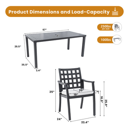 Modern Classic Outdoor Patio Dining Set, Rectangular Table & Dining Chairs, Rust Free, Weather Resistant
