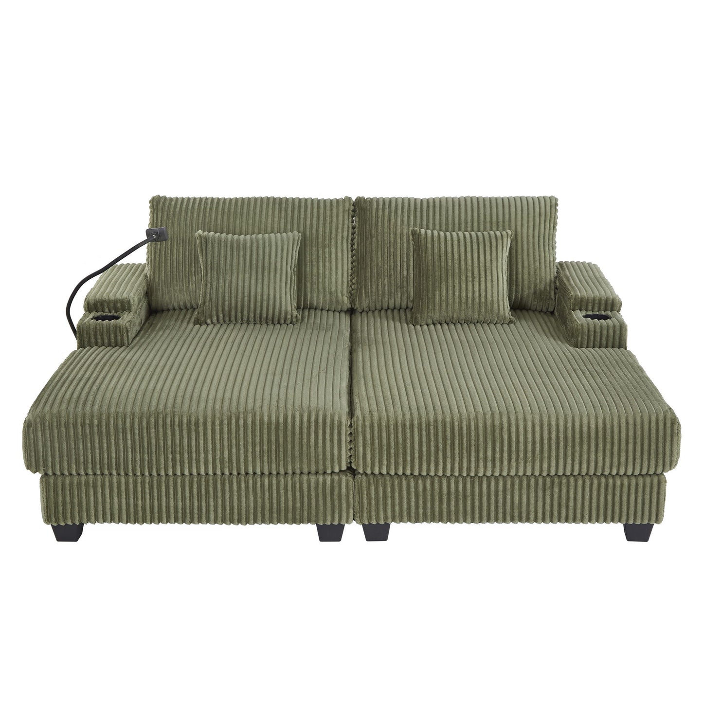 Modern Chaise Sofa With Adjustable Backrest, Cup Holders, Phone Holder & Storage Compartments For Living Room