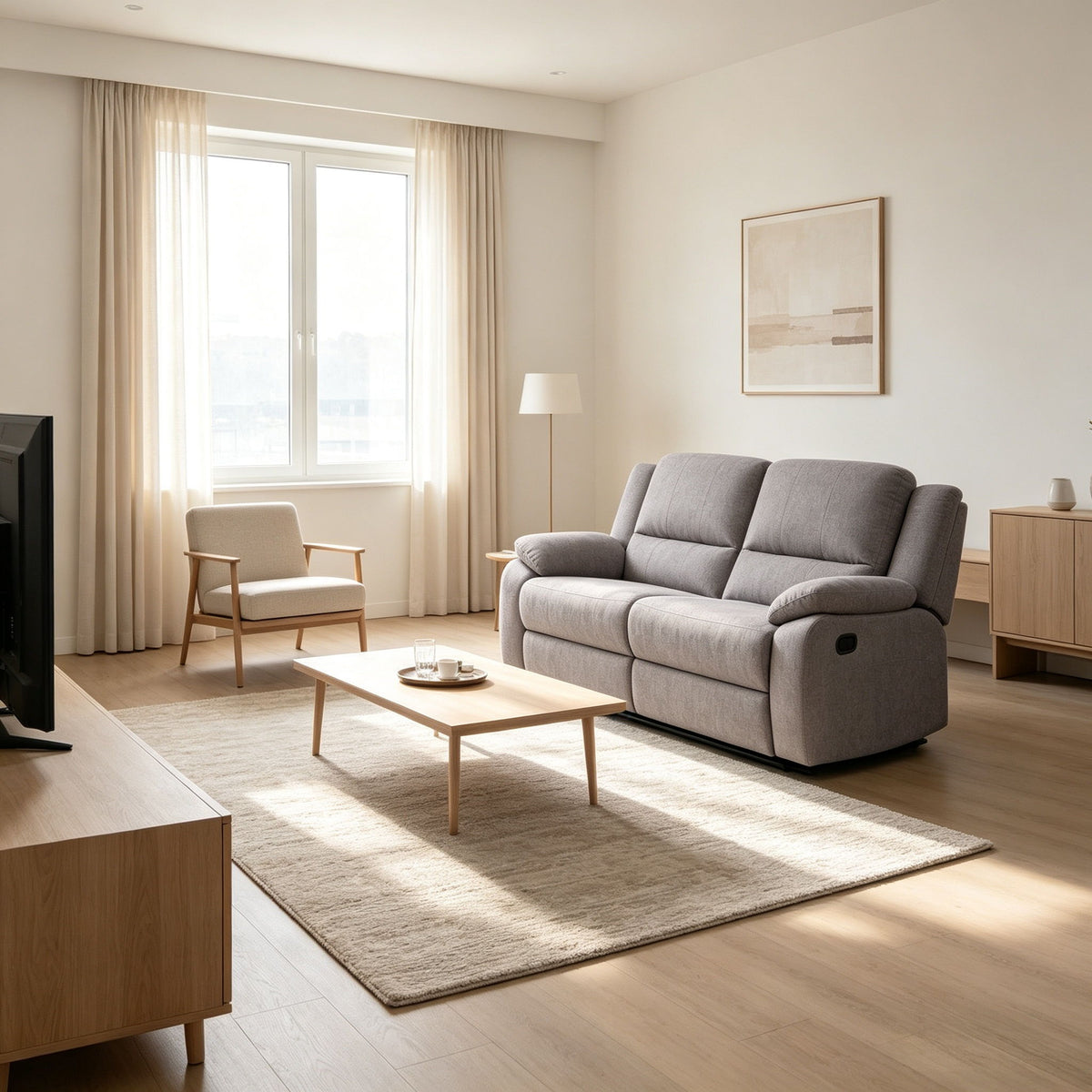 Modern 2 Seat Reclining Loveseat With Manual Recline And Footrest