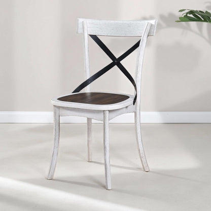 2 Pieces Set Dining Side Chair Rustic Modern Farmhouse Design Retro Design With Metal X Design - Antique Dark Oak / Antique White