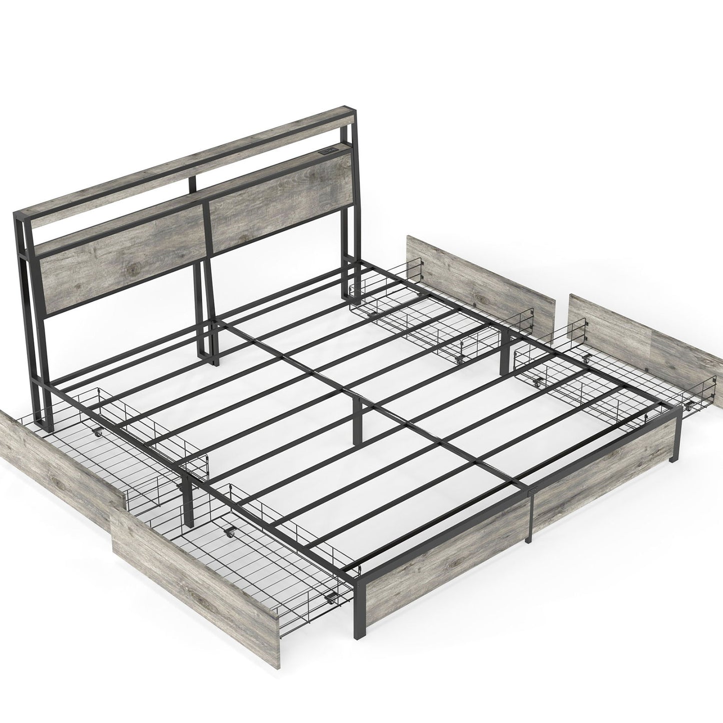 Bed Frame With Headboard, LED Lights & Charging Station
