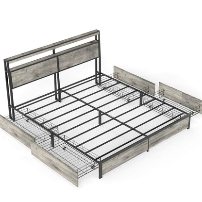 Bed Frame With Headboard, LED Lights & Charging Station