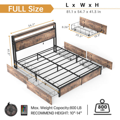 Bed Frame With Headboard, LED Lights & Charging Station