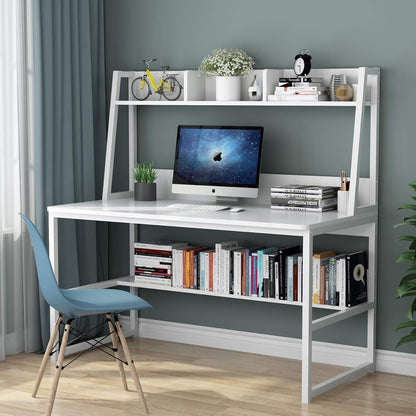Computer Desk With Hutch And Bookshelf, Compact Home Office Workstation - White