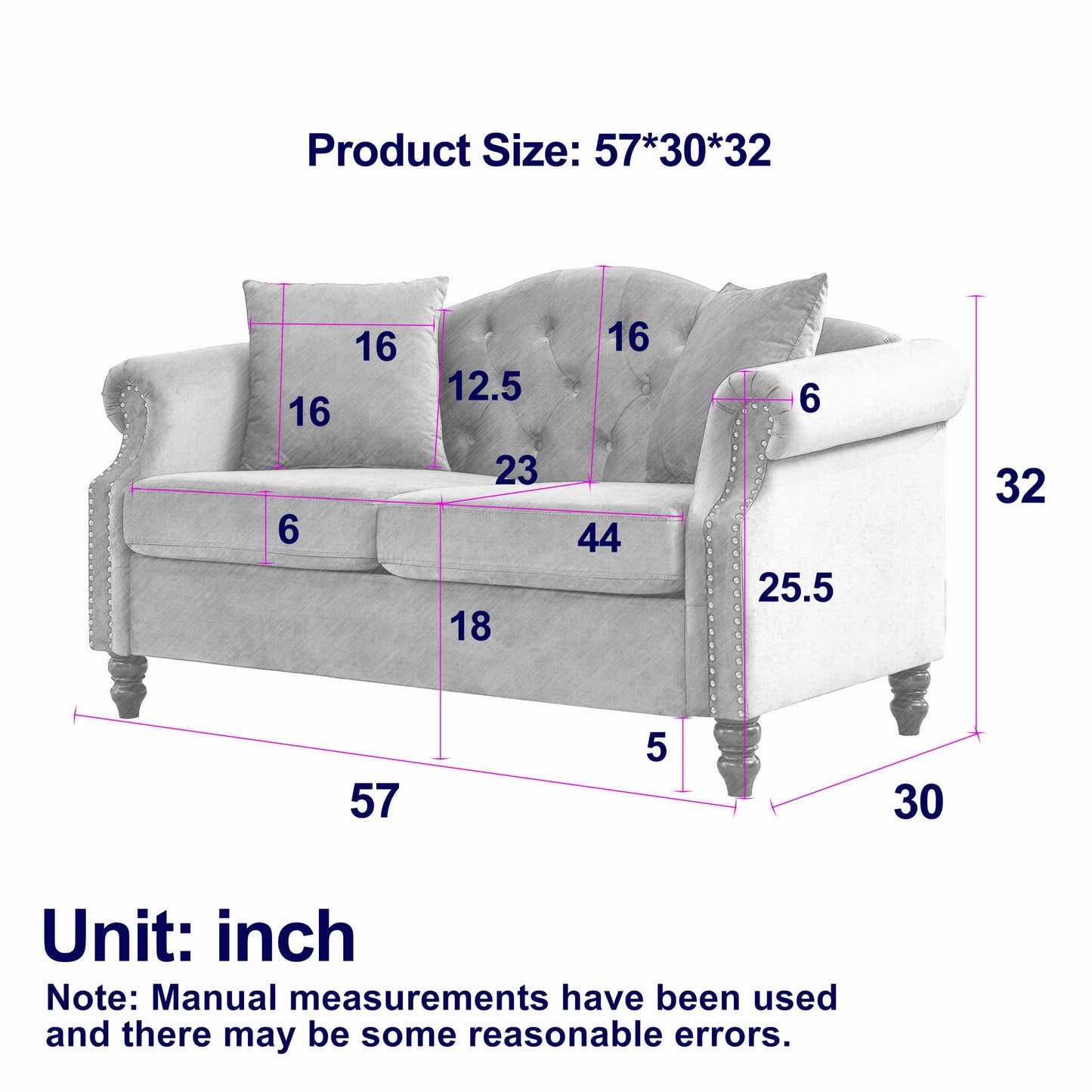 2 Seater Chesterfield Sofa With Rolled Arms And Nailhead Trim For Living Room