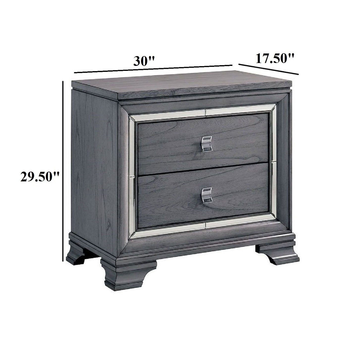 Nightstand With Mirror Trim - Light Gray