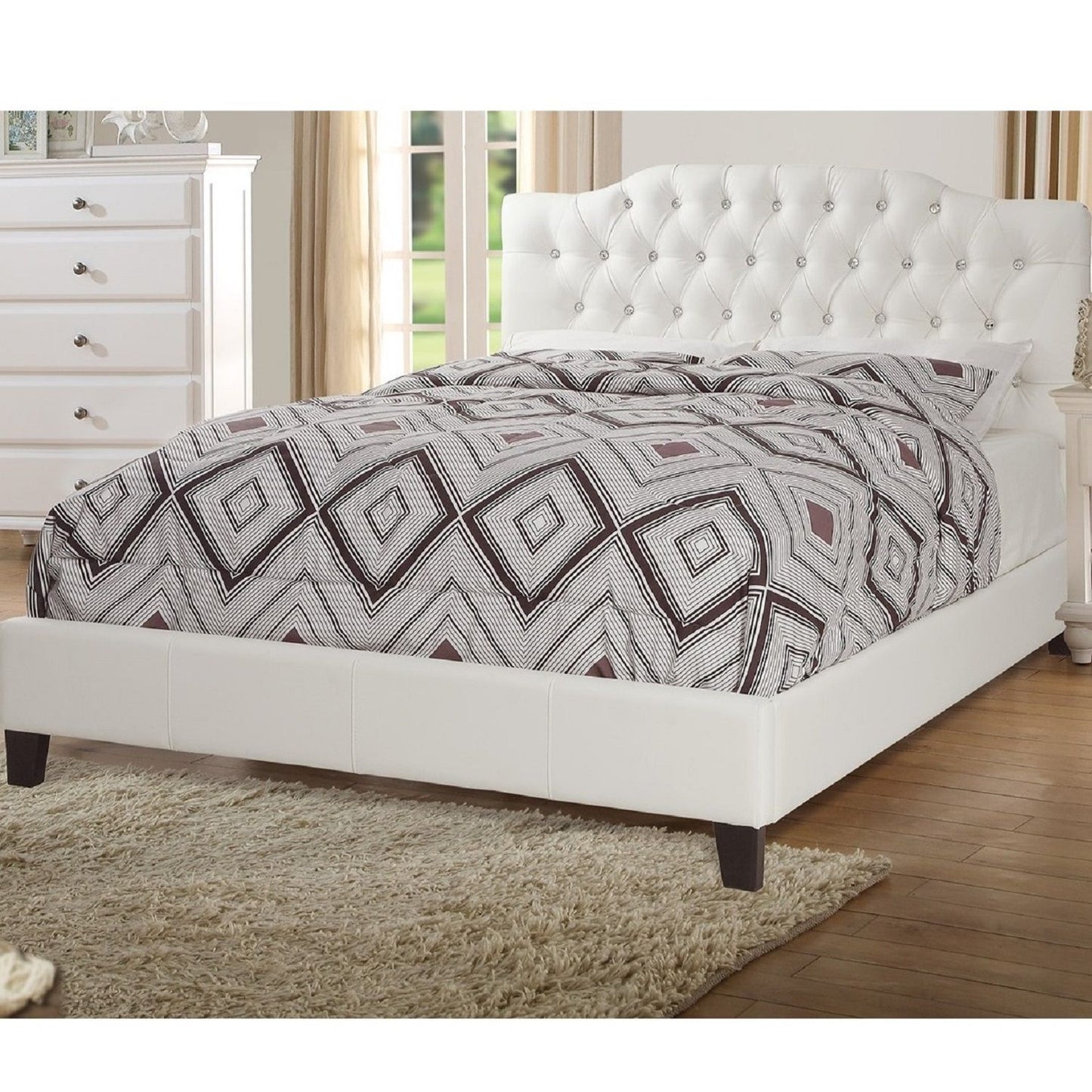 Modern Bed Frame With Tufted Upholstered Headboard