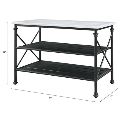 Brahm - Kitchen Island - White Marble Top & Gray