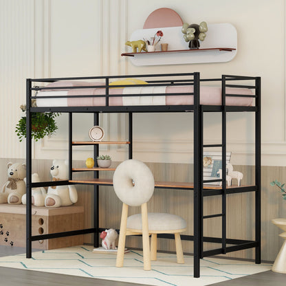 Twin Loft Bed With Desk And Shelve - Black