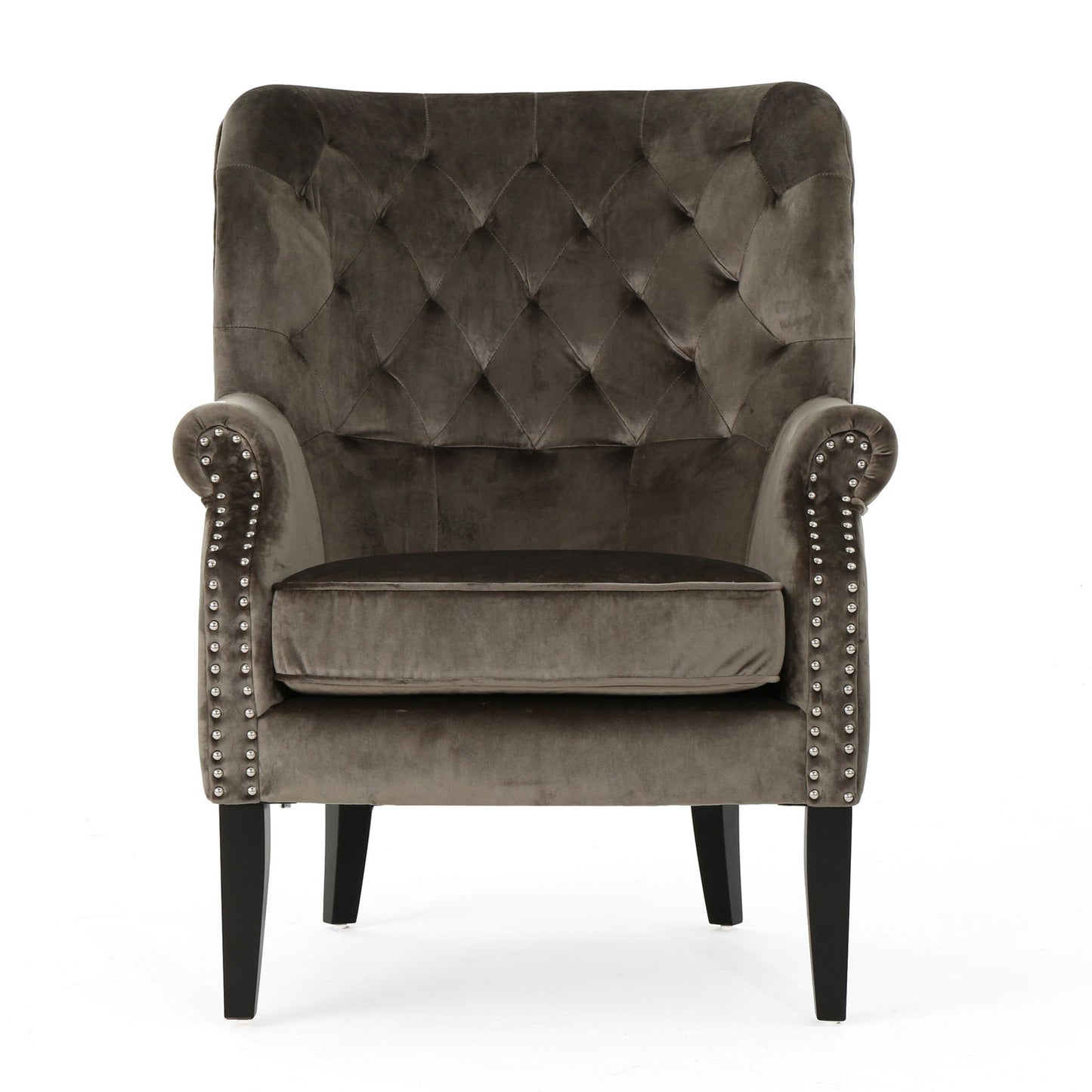 Elegant Velvet Club Chair With Handcrafted Details - Gray