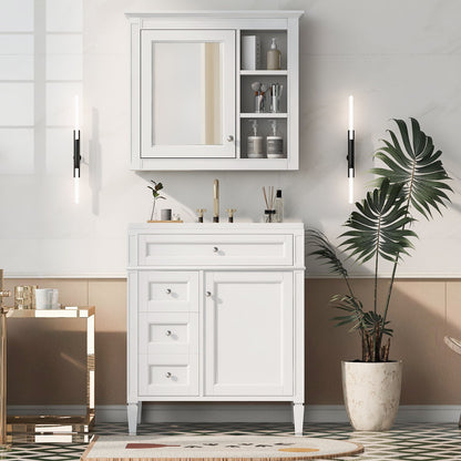 Bathroom Vanity With Medicine Cabinet, Royal Mirror Cabinet, Modern Bathroom Storage Cabinet With 2 Soft Closing Doors And 4 Drawers
