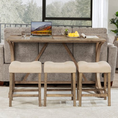 Bar Table Set With 3 Padded Stools