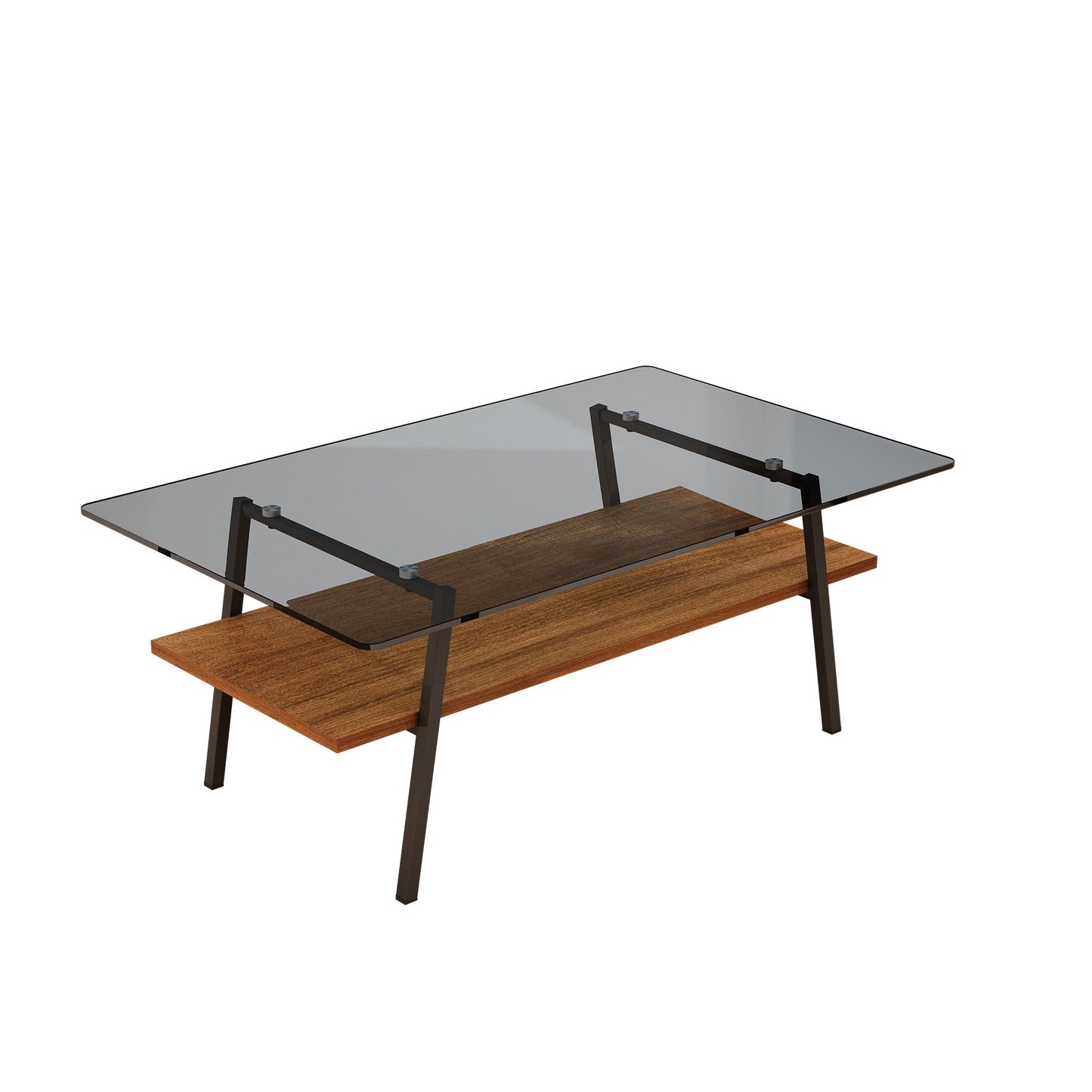 Rectangle Coffee Table, Tempered Glass Tabletop With Metal Legs, Modern Table For Living Room - Black Glass