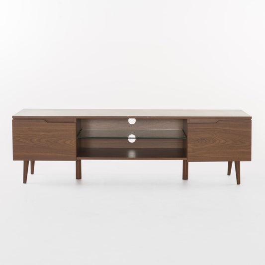 Modern TV Stand With Storage, Tempered Glass Shelf - Walnut