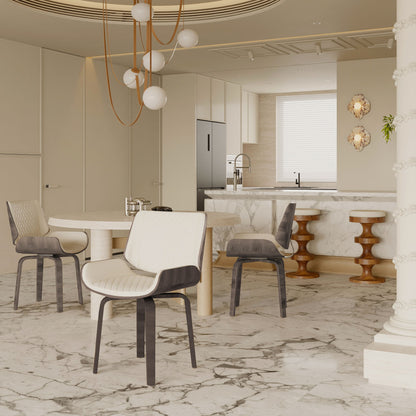 Mid Century Modern Dining Chair 360° Swivel, Ergonomic Design Upholstery, Bentwood Frame, (Set of 2) - Beige