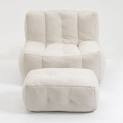 Modern Indoor Fluffy Bean Bag Chair With Memory Foam And Ottoman, Super Soft