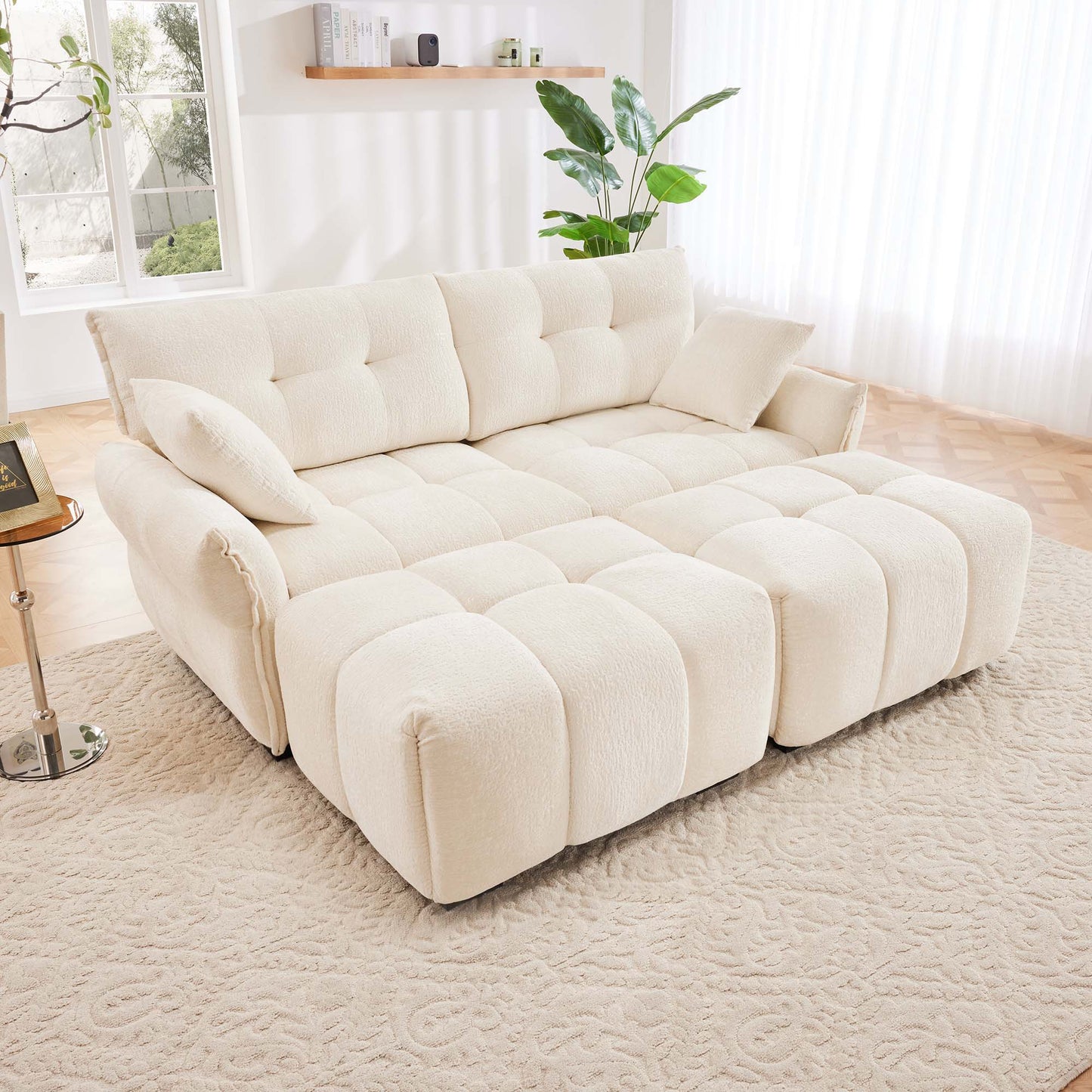 Sofa Set With Ottoman And Pillows, Textured, High Resilience Cushions