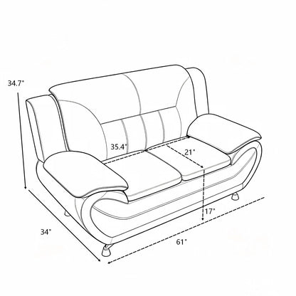 3 Piece Sofa Set, Upholstered Living Room Furniture - Camel