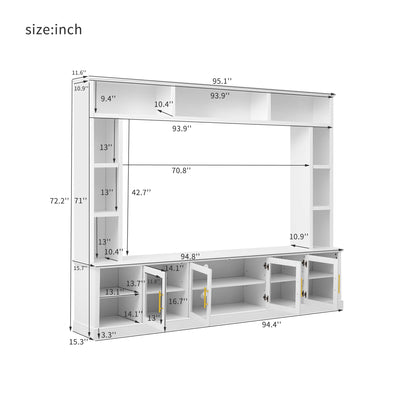 All-In-One Entertainment Center With Bookshelves & Tempered Glass Doors, TV Console Unit For Living Room